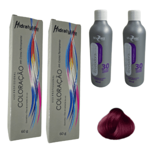 Kit 2 Coloração cabelos Vinho Marsala 2 OX Loção reveladora