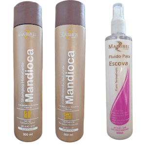 Kit Shampoo e Condicionador Mandioca e Fluido p/ escova