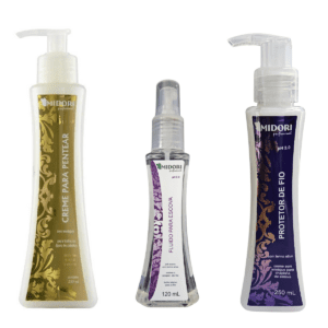 Kit Protetor de Fio, Creme de Pentear e Fluido escova Midori