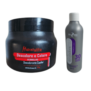 Pó Descolore E Colore Vermelho 100g e Ox Loção Reveladora