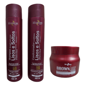 Kit shampoo e condicionador lisos e solto e máscara Brown