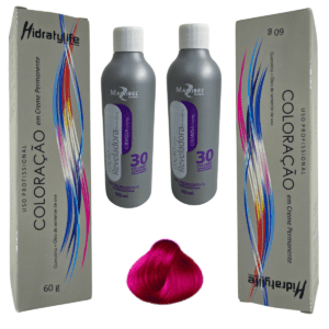 Kit 2 Coloração cabelos Pink Mairibel e 02 Loção reveladora