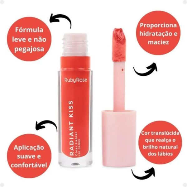 Kit 3 Lip Gloss Labial Radiant Kiss Ruby Rose RK10 - Imagem 3