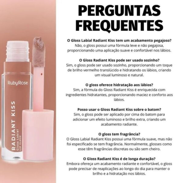 Lip Gloss Labial Radiant Kiss Ruby Rose RK20 - Imagem 3