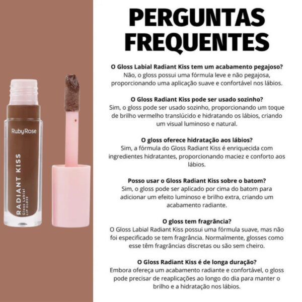 Kit 2 Lip Gloss Labial Radiant Kiss Ruby Rose RK40 - Imagem 3