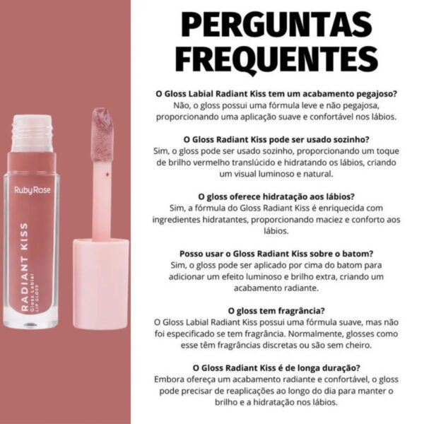 Kit 2 Lip Gloss Labial Radiant Kiss Ruby Rose RK50 - Imagem 3