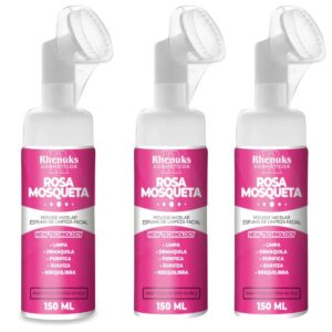 Kit 3 Mousse Micelar Espuma Limpeza Facial Rosa Mosqueta