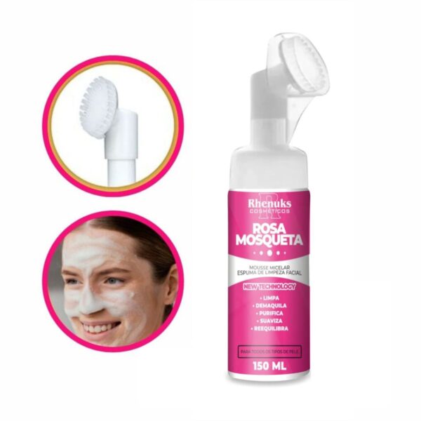 Kit 2 Mousse Micelar Espuma Limpeza Facial Rosa Mosqueta - Imagem 4