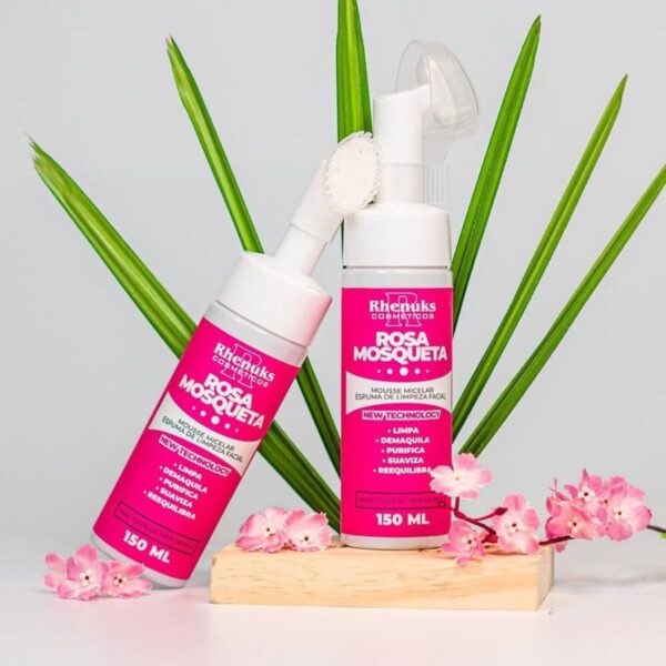 Kit 2 Mousse Micelar Espuma Limpeza Facial Rosa Mosqueta - Imagem 3