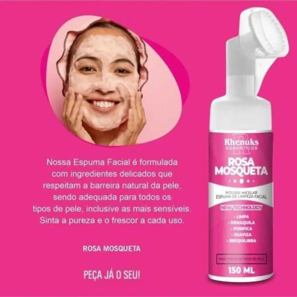 Kit 2 Mousse Micelar Espuma Limpeza Facial Rosa Mosqueta - Imagem 2