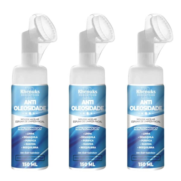 Kit 3 Mousse Micelar Oleosidade Espuma De Limpeza Facial
